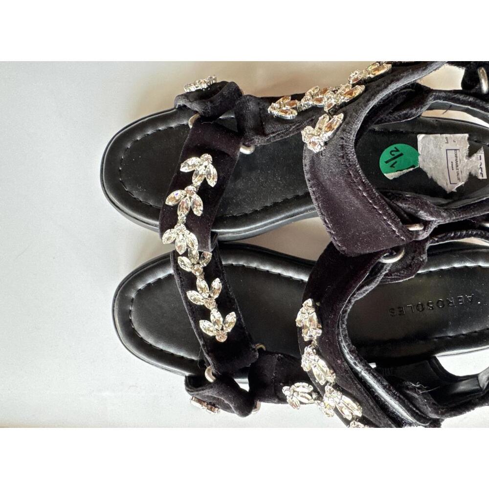 Aerosoles Black Velvet Jeweled Sandals Size 7.5 – Chunky Sole LIKE NEW - Picture 5 of 5